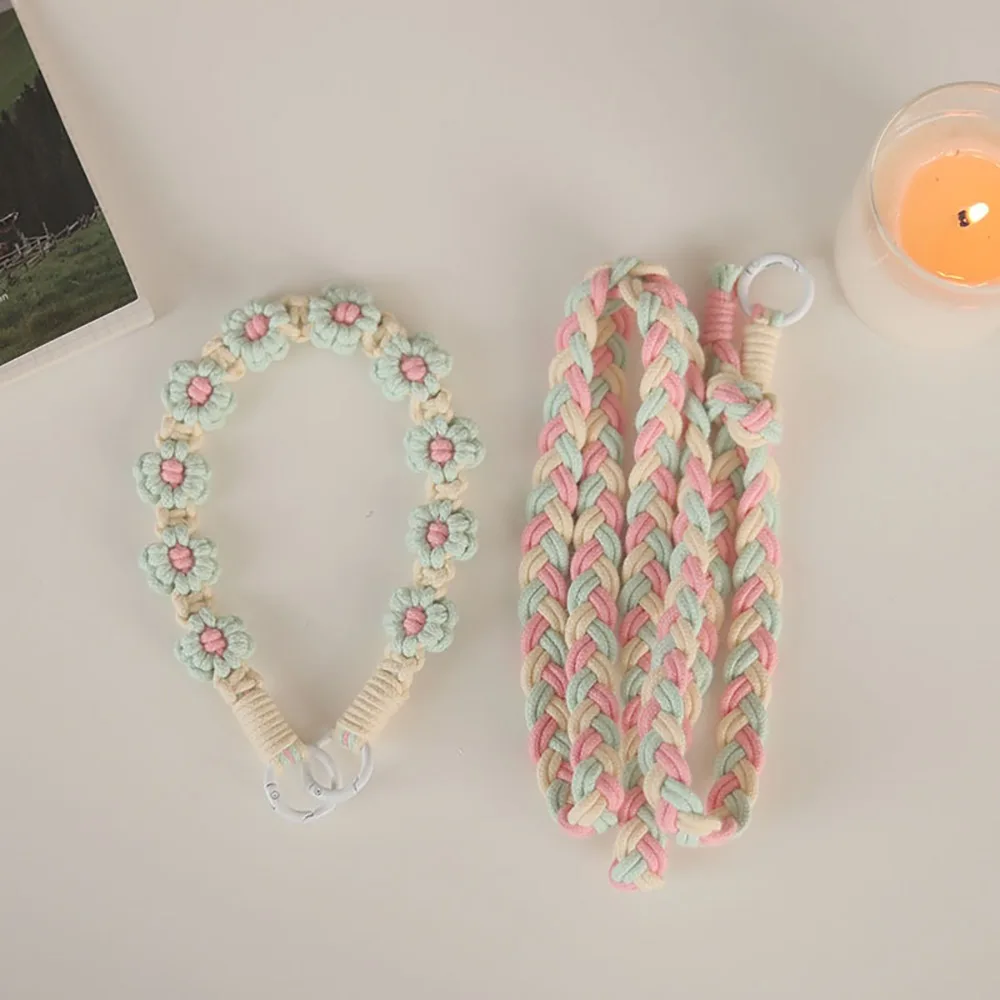 

Crossbody 2 in 1 Long Boho Phone Case Rope Cellphone Strap Lanyard Phone Wristband Daisy Flower Work Card Rope Colorful