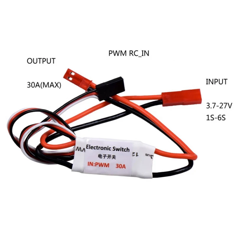 Interruptor electrónico PWM de 30A, 3,7-27V, 1-6S, entrada con cable de 18awg, peso ligero para modelos RC FPV, módulo de interruptor de avión FPV