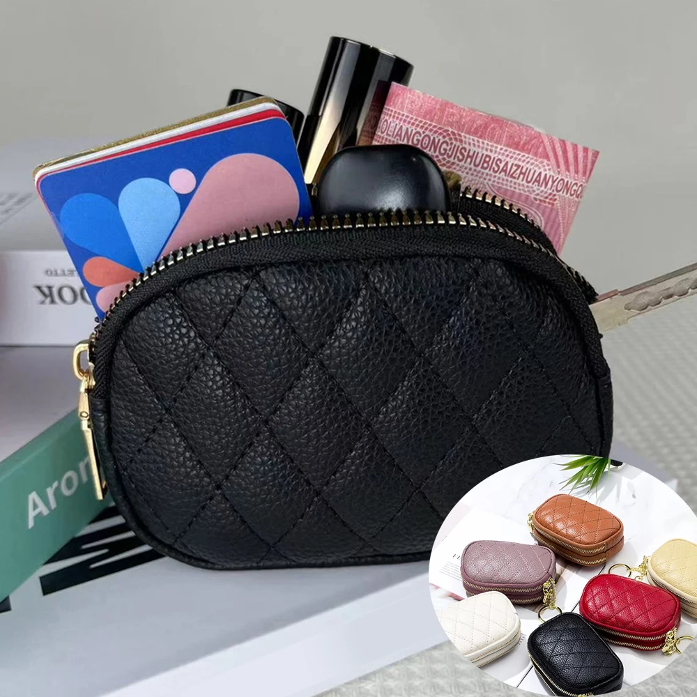 

Hot Sale PU Coin Pouch Solid Double-layer Large Capacity Wallet Storage Bag Card Key Bag Coin Purse With Hanging Ring Zipper