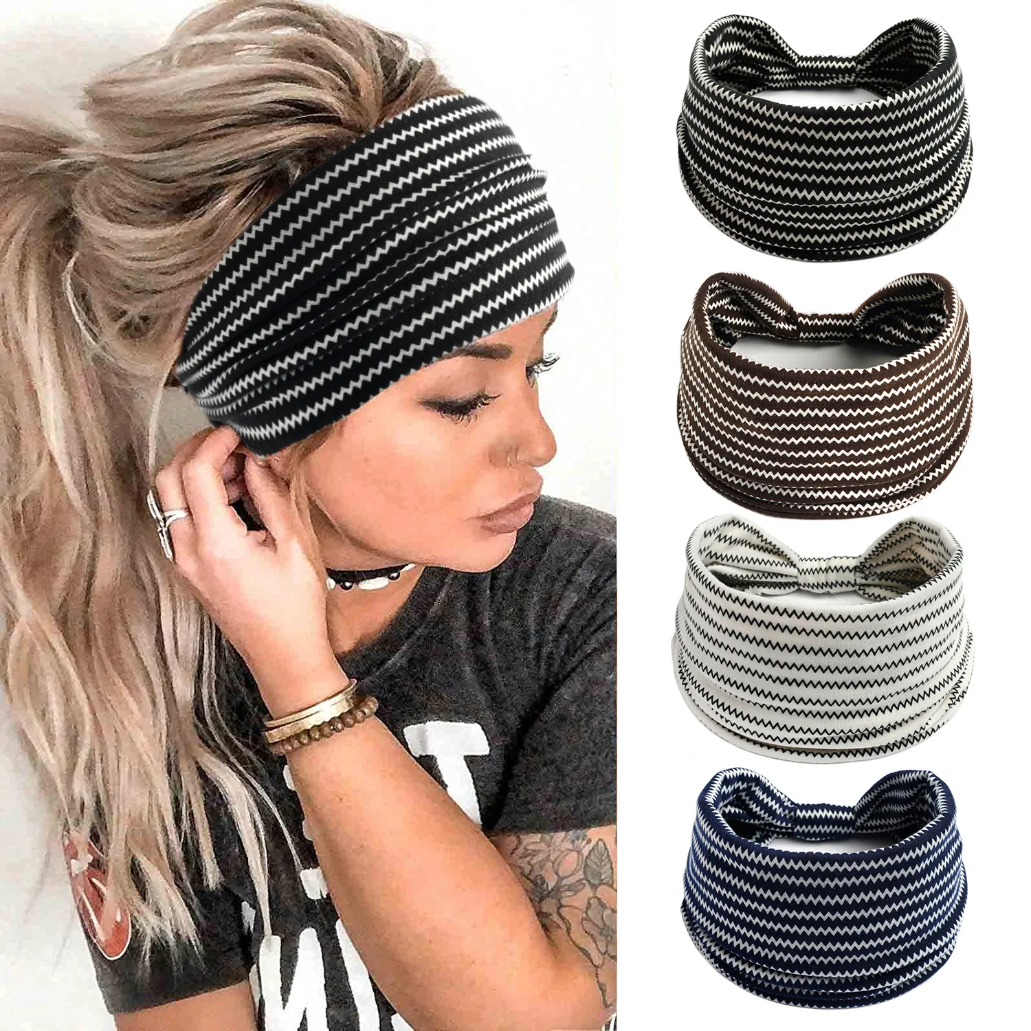 Fashion Solid Color Wide Edge Cotton Yoga Absorbs Sweat Women Girl Headband Headpiece Turban Bandage Hair Accessories Headwear