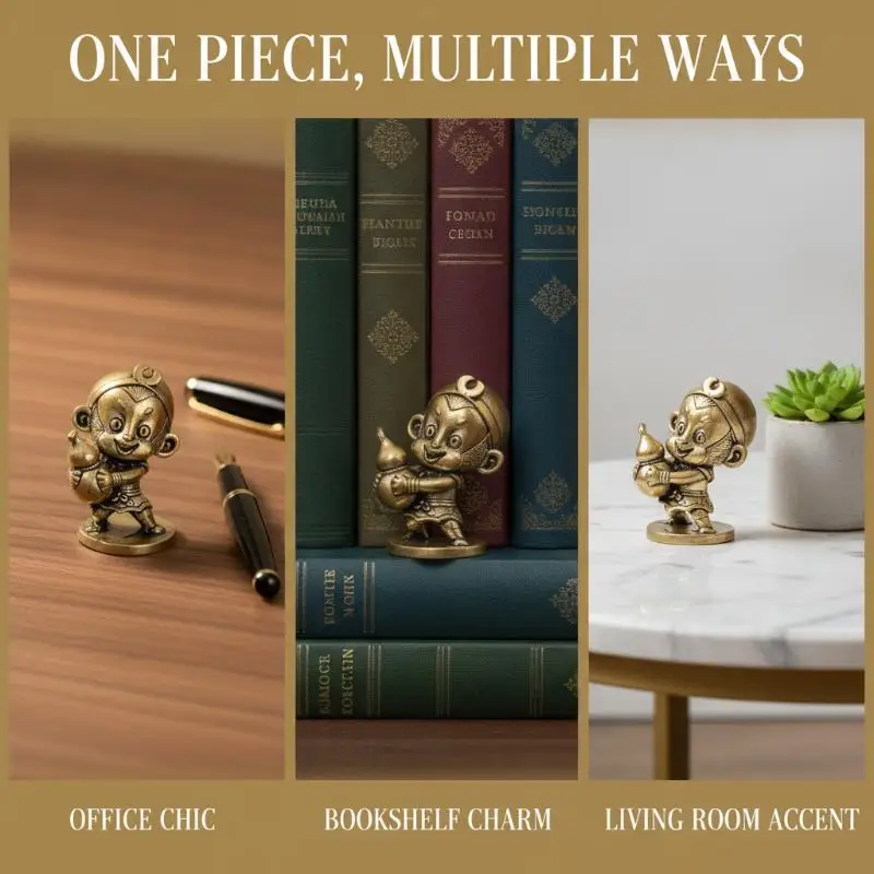 Retro Exquisite Brass Cartoon Sun Wukong Hug Gourd Figurine Home Desktop Decoration Ornaments Gift