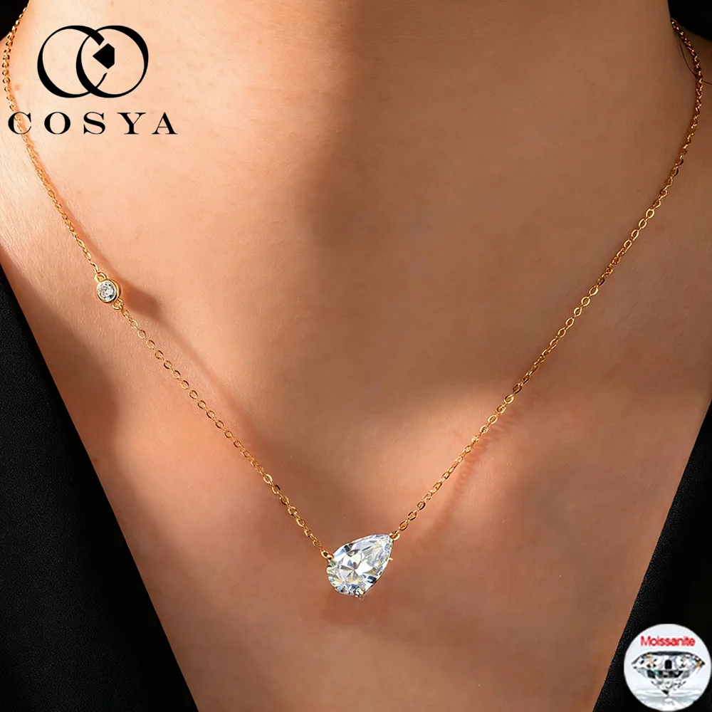 COSYA 1.25CT 6*8 مللي متر الكمثرى قطع مويسانيتي قلادة S925 الفضة 18K الذهب D VVS1 مختبر الماس Waterdrop قلادة للنساء غرامة مجوهرات