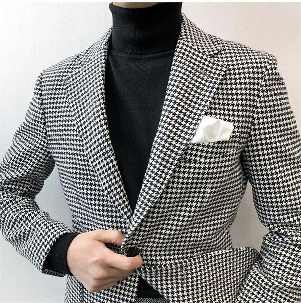 2024 Men\'s Houndstooth Suit One Piece Herringbone Notch Lapel for Party Banquet Tuxedo Blazer Only Costume Homme