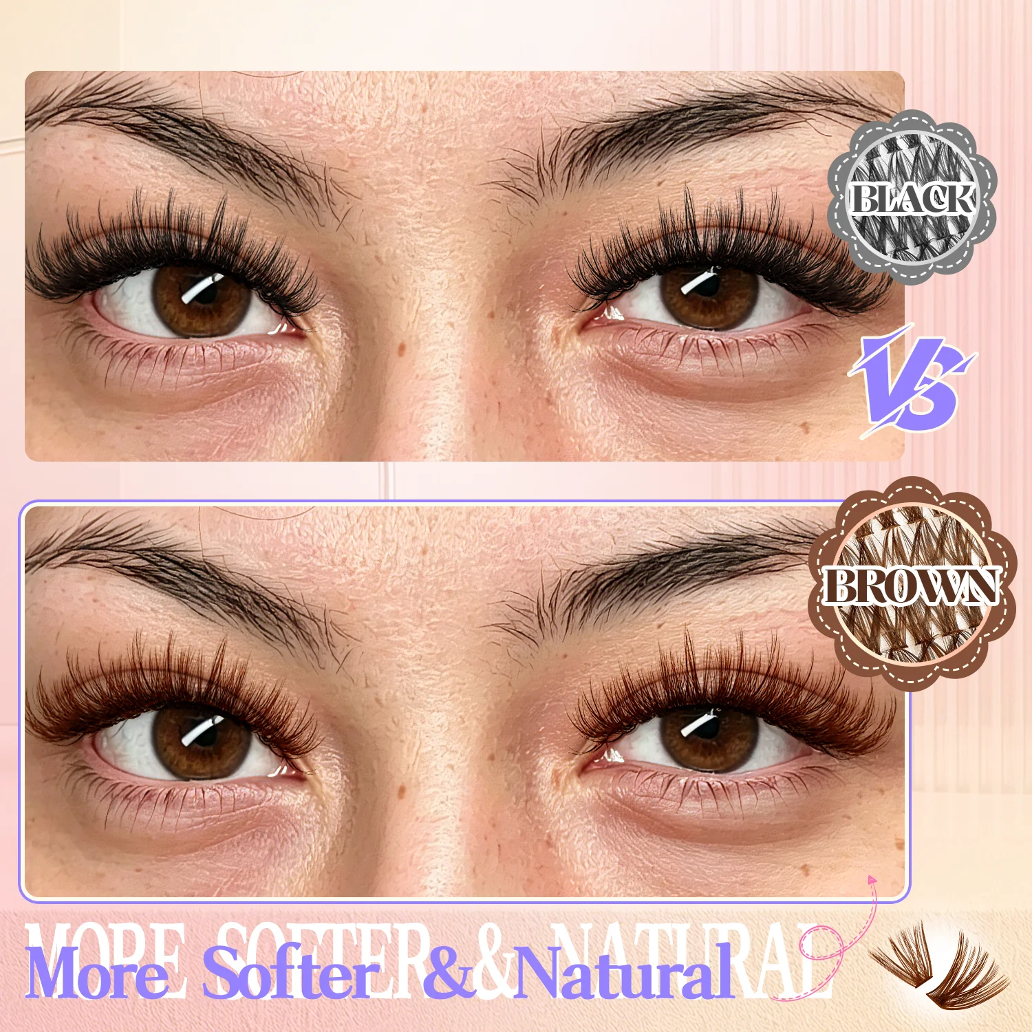 EIMNY 300-teiliges braunes Wimpern-Cluster-Set, warme braune Wimpern passen perfekt zu hellbraunen Haartönen, lang und für Anfänger geeignet – Detail 7