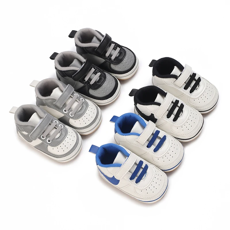 New 0-18M Newborn Baby Shoes for Boys and Girls Classic Sports Rubber PU Leather Multi Color First Walker Casual Sports Shoes