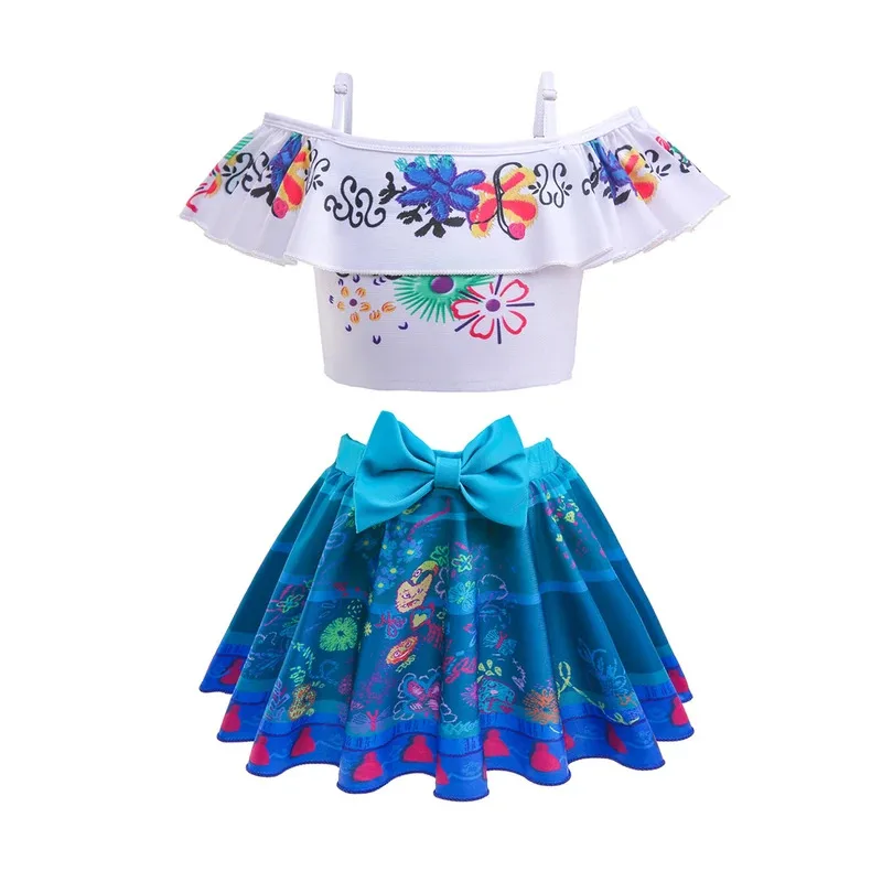 Encanto Princess Mirabel Isabella Swimsuit Set Girl Summer Beachwear Pool Party Kids Bikini Fancy Flower Swimwear Bathing Suit