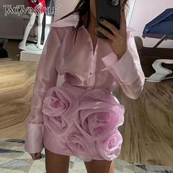 TWOTWINSTYLE Effen Afslanken Tweedelige Sets Voor Vrouwen Revers Lange Mouw Hoge Taille Gesplitste Applicaties Chic Set Vrouwelijke Stijl