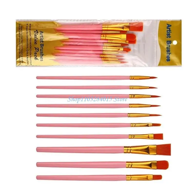 R6FF 10 Pcs Watercolor Paint Brushes Set Nylon Hair Painting Brush Art Tool Drawing and Art Supplies For Creative Projects