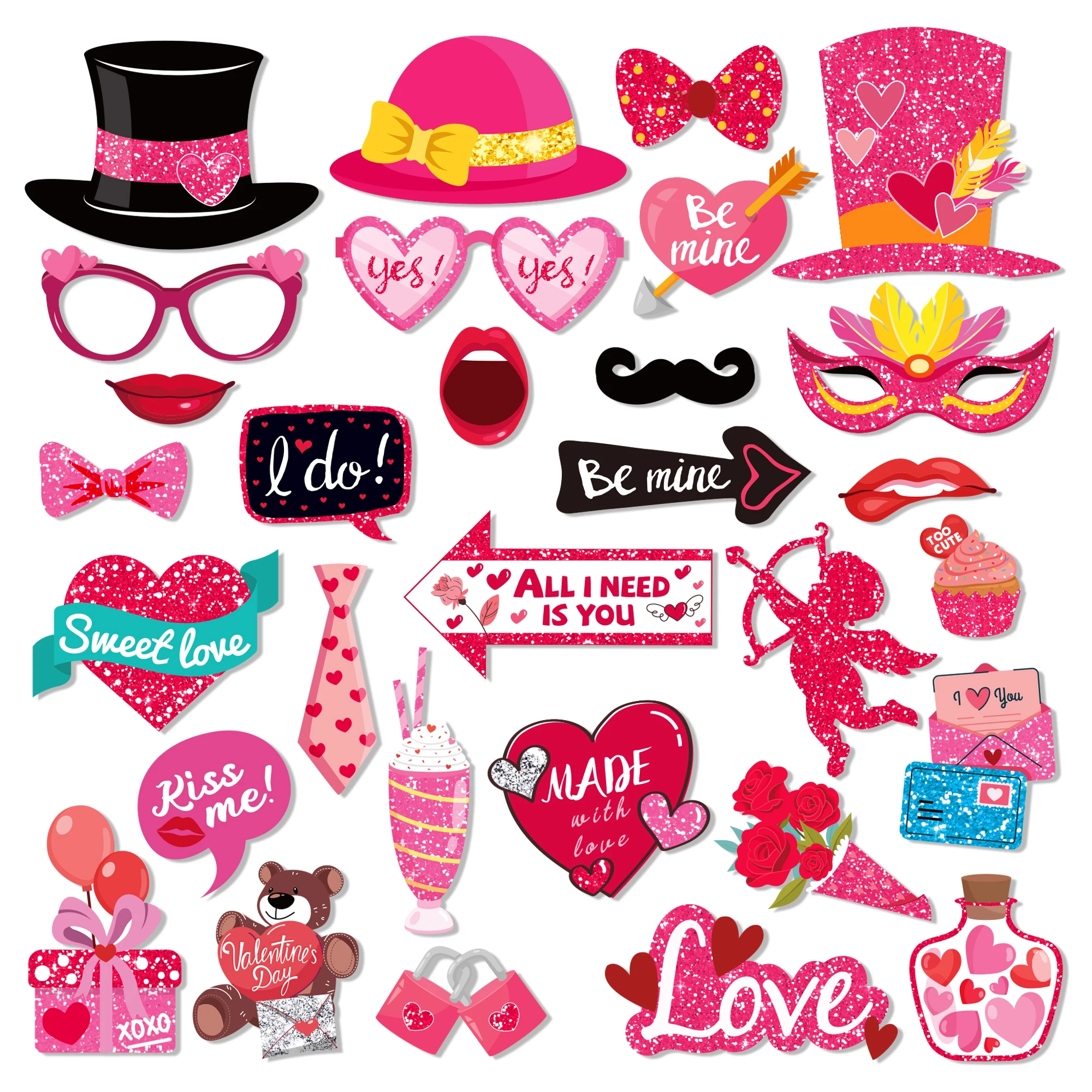 30 stücke Valentinstag Photo Booth Requisiten Rot Liebe Herz Gläser Maske Handheld Fotografie Foto Schießen Prop Dekoration Lieferungen