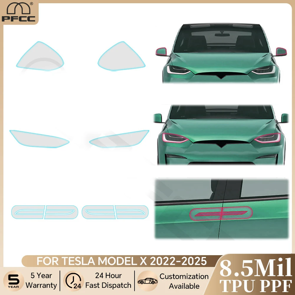 

For Tesla Model X 2022-2025 Pre-cut PPF Bra Headlight Rearview Door Handle TPU Paint Protection Film Anti-Scratch Resistant Kit
