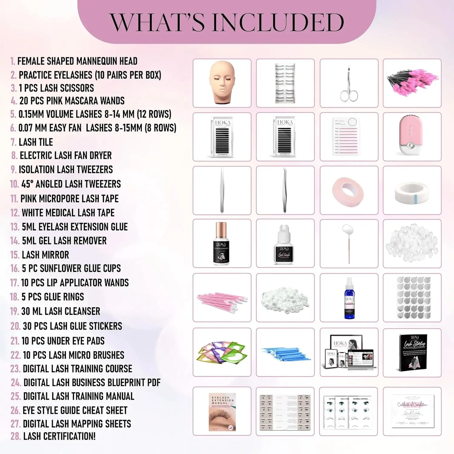 Complete Eyelash Extension Kit with Training Course & Certification, Includes Practice Mannequin Head, Tools for Beginners