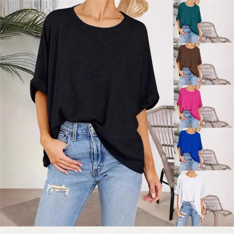 

Свободная женская круглая футболка Ne, лето 202, повседневная футболка удобного кроя, футболка пяти четвертей Све, модный базовый топ