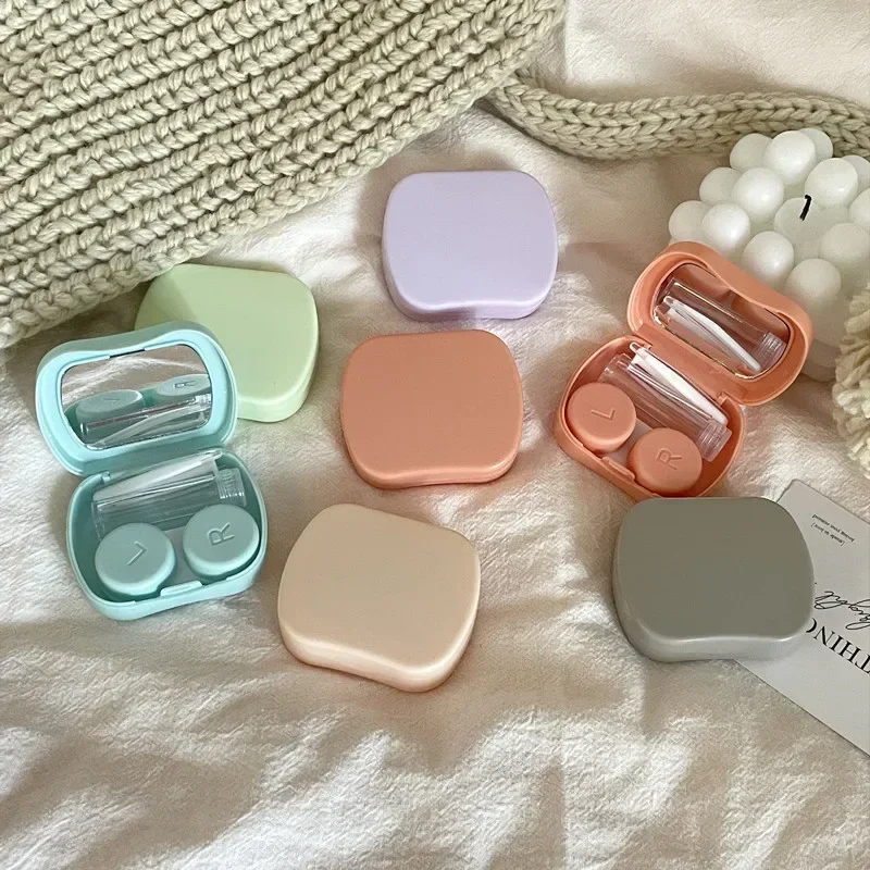Mini Solid Color Contact Lens Box Contact Lenses Case Girls Travel Holder Storage Eye Container with Tweezer Suction Stick Set