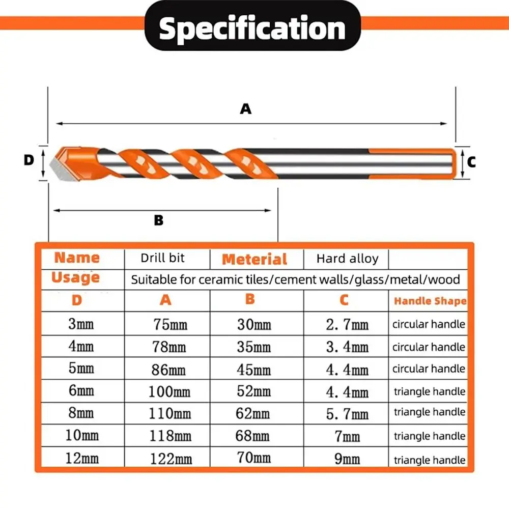 لقم ثقب كربيد جديدة مثلثة برتقالية لتشغيل المعادن أدوات حفر متعددة الوظائف من الطوب الخرساني