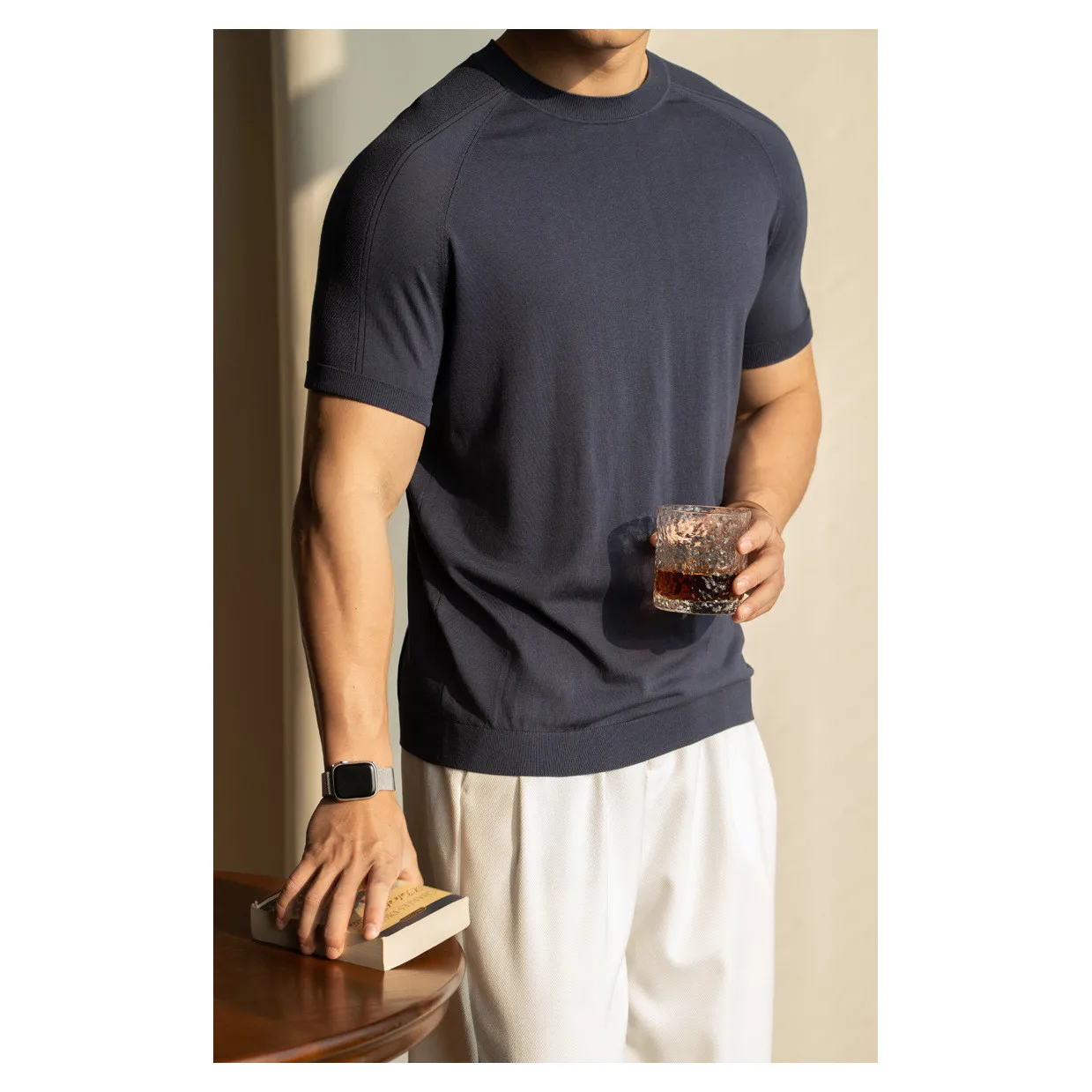 

Linen Lyocell Silk Men's Short Sleeve Knitted round Neck T-shirt Summer 2026 Elegant Style Breathable Comfortable Casual Fashion