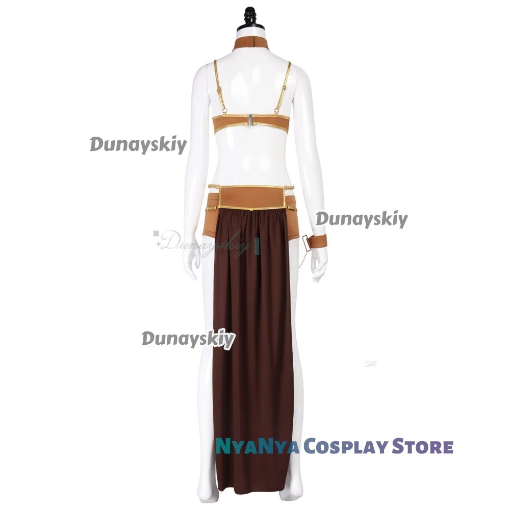 Movie Leia 코스프레 Costume Princess Sexy Slave Dress Golden Bikini Set Choker Perfect For Halloween Party Carnival Suit