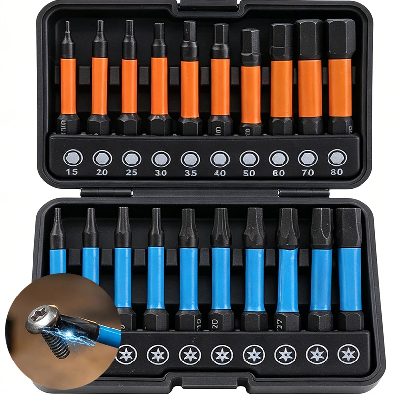 Juego de brocas Torx de impacto con vástago hexagonal, puntas magnéticas fuertes para destornillador, brocas para taladro eléctrico S2