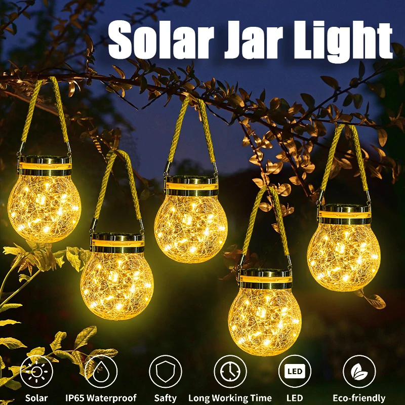 

Solar Glass Globe Lantern Hemp Rope Hanging Lantern Outdoor Waterproof Garden Light Wishing Light Landscape Light for Tree Party