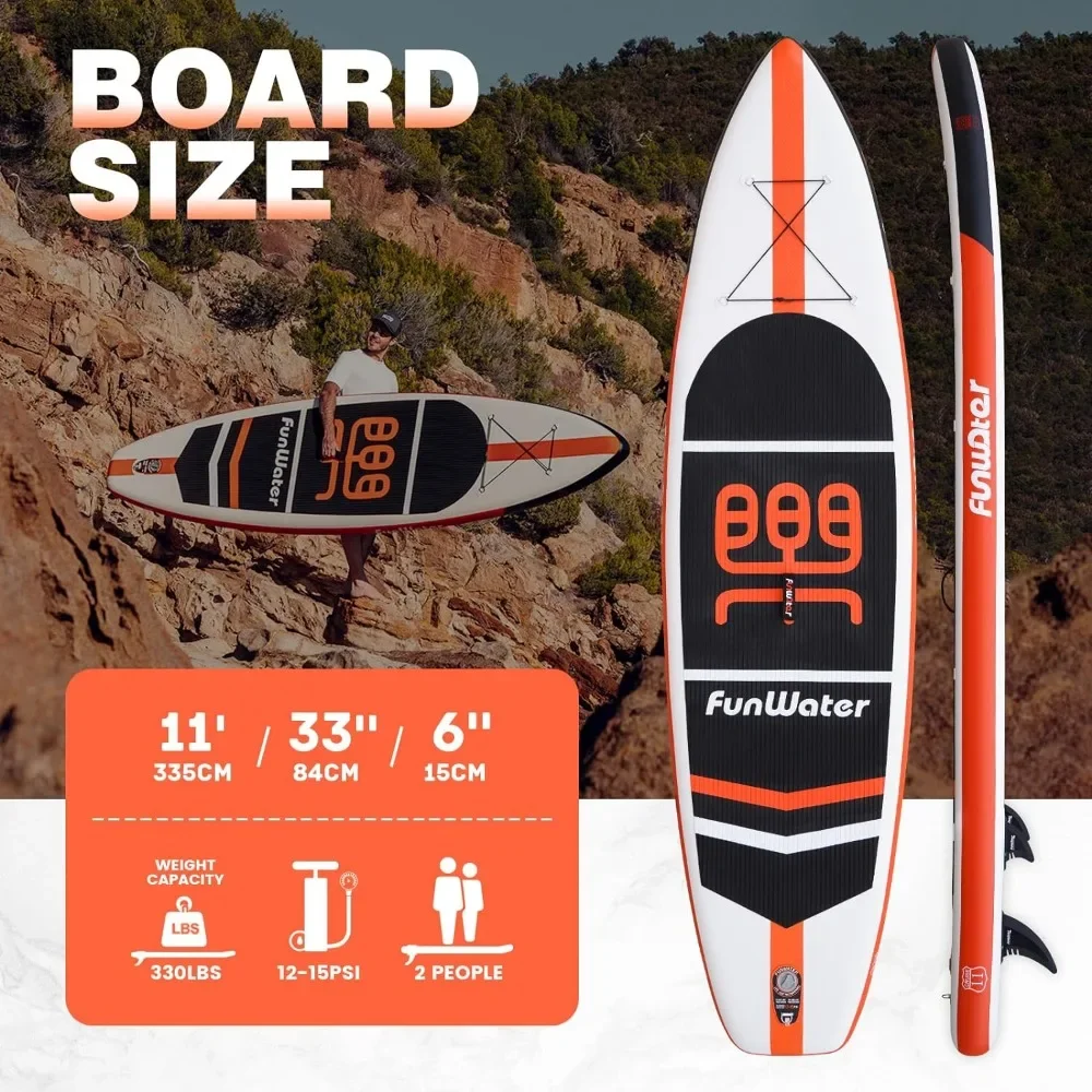 per Stand Up Paddle Board Paddleboard gonfiabile ultraleggero con accessori ISUP, tre pinne, pagaia regolabile, pompa, zaino