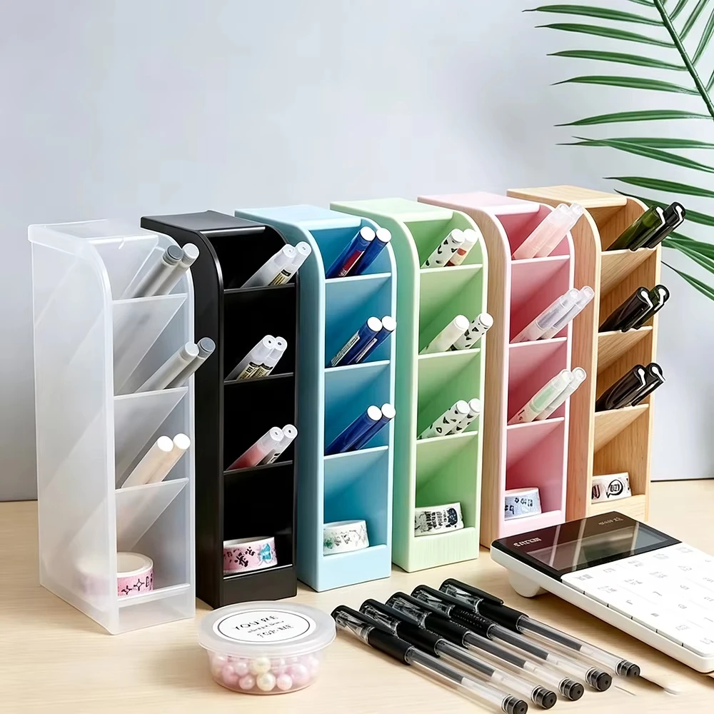 1pcs Vertical Slant Pen Organizer Desktop Stationery Storage Box Multi Compartment Pencil Holder Back to School Desk Accessories
