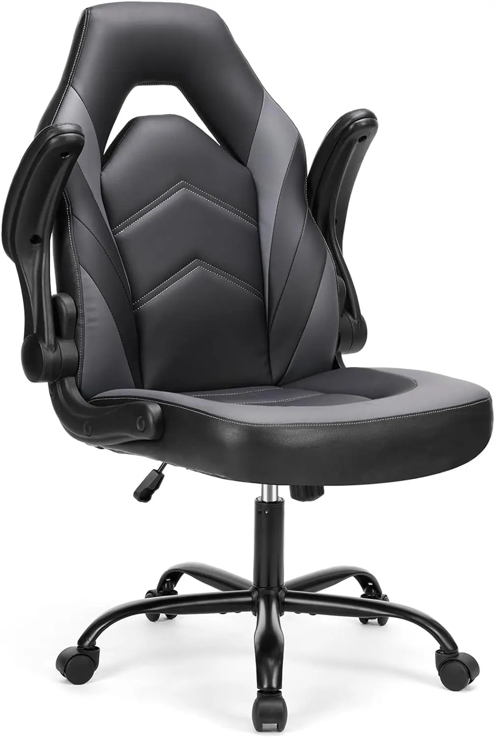 

Computer Gaming Desk Chair - Ergonomic PU Leather with Comfy Lumbar Support, Height Adjustable Rolling Desk with Flip-up Armres