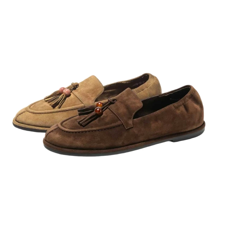Women Vintage Suede Tassel Loafers Shoes Soft Flat SlipOn Moccasins Casual Daily Ladies Beaded Tassel Loafers Footwear BH0224