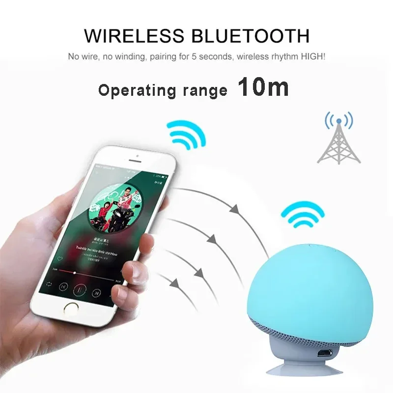 Mini Mushroom Bluetooth Speaker Portable Wireless Sound Box Sucker Cup Audio Receiver Music Stereo Subwoofer Can Phone Holder
