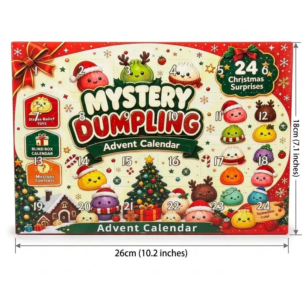 24Pcs Christmas Mystery Dumpling Advent Calendar Squishy Toy, 24 Days Countdown Blind Box, Satisfying Tactile Sensory Relief Toy