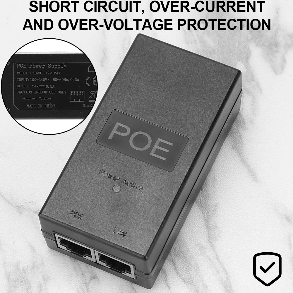 24V 48V 0.5A Desktop POE Power Injector Ethernet Adapter for Surveillance CCTV IP Camera Power Supply with Security Protection