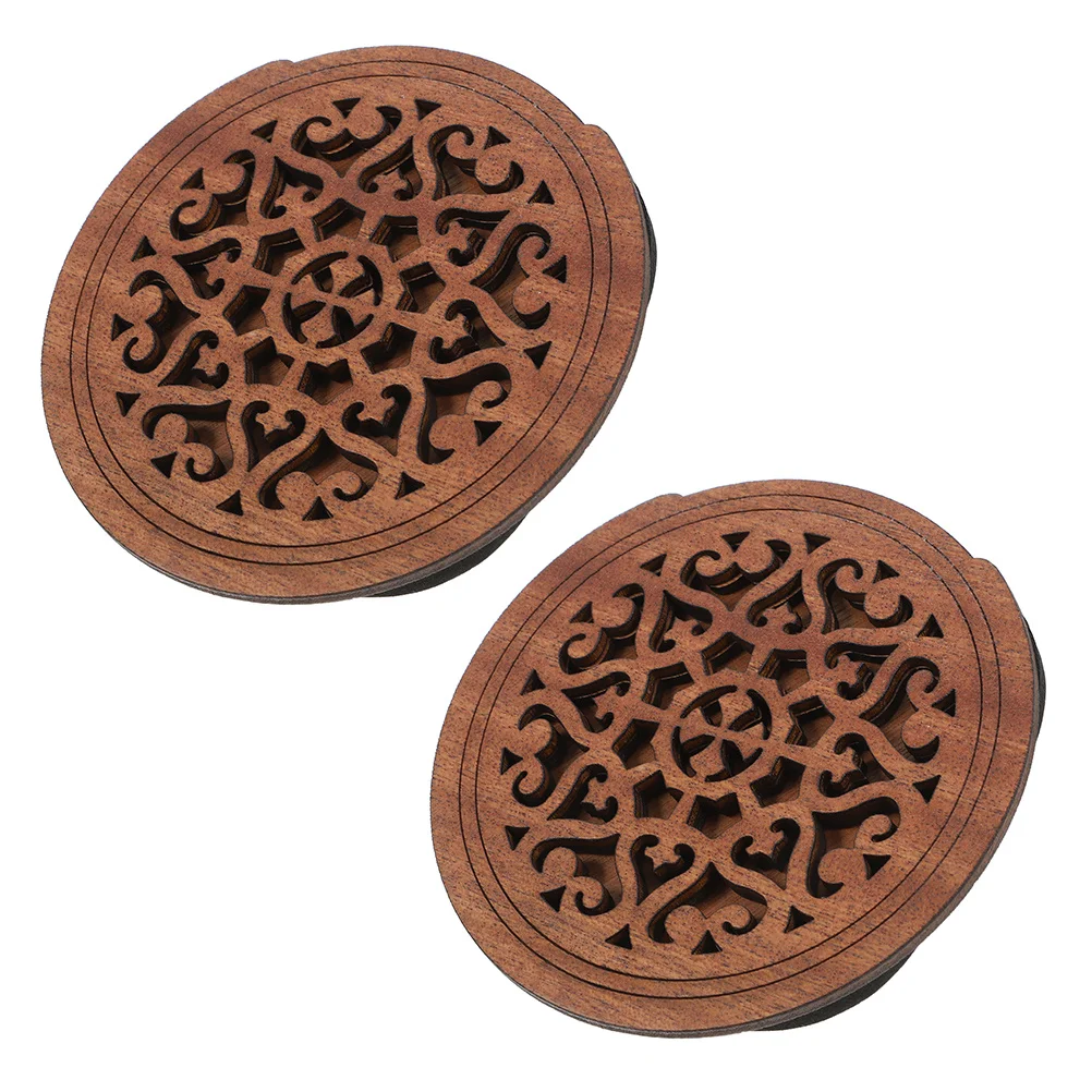 

2Pcs Acoustic Guitar Soundhole Covers Dark Brown Wood Sound Hole Cap Feedback Prevention Cover for 41Inch Guitar Stage Studio