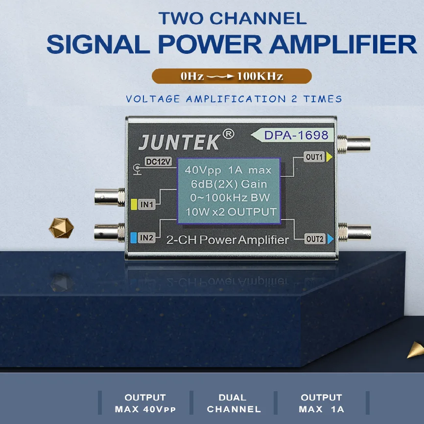 Imagem -05 - Sinal Amplificador de Potência 100khz Duplo Canal 10w x2 Dds Funcional Gerador Sinal 40vpp Amplitude Saída Dc12v Dpa1698