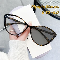 Ultralight Anti-blue Light Near Sight Glasses Cat Eye Photochromic Myopia Glasses Retro Frame Color Changing Short Sight Eyewear