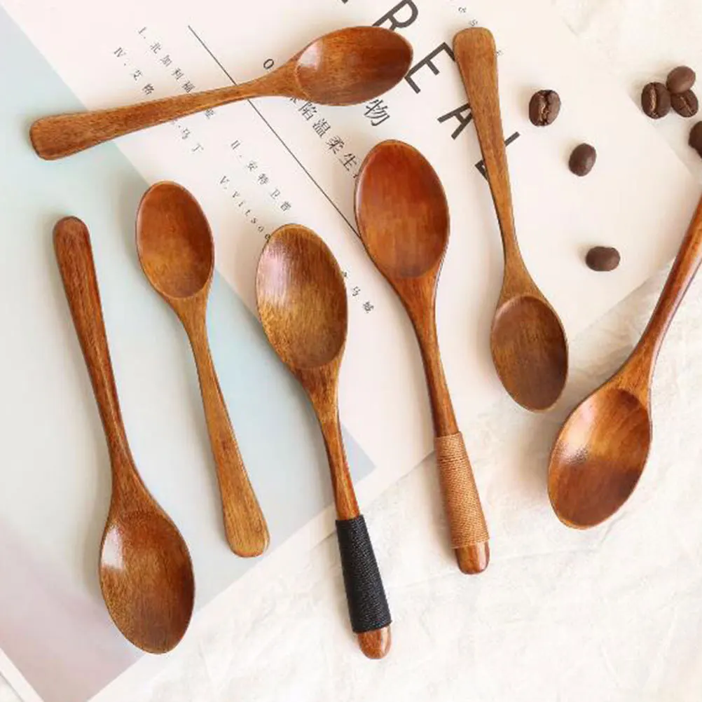 

5pcs Mini 14Cm Natural Wooden Dessert Spoon For Lightweight Tableware Coffee Spoon Kitchen Bar Tool