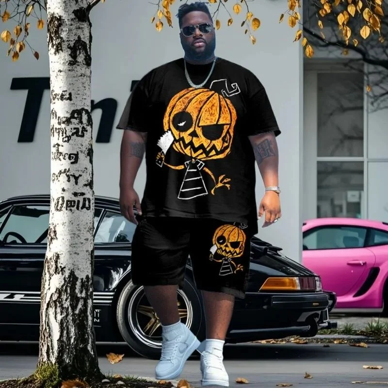 

2526 New Summer Set Men's T-shirt Trendy American Street Printed Round Neck Men's Set Trendy Handsome Sports Two Piece Set5