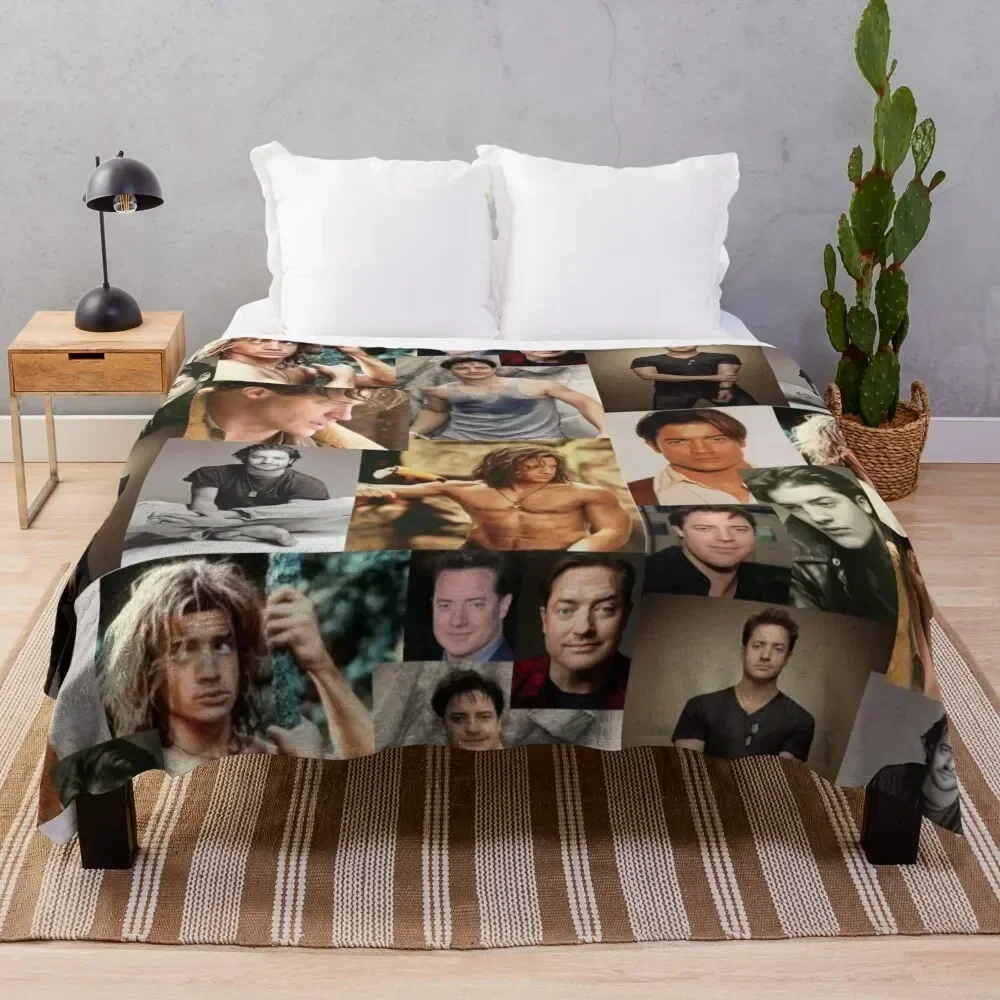 

Brendan Fraser Love Collage Throw Blanket Warm Flannel Blanket for Couch Chair Bedroom