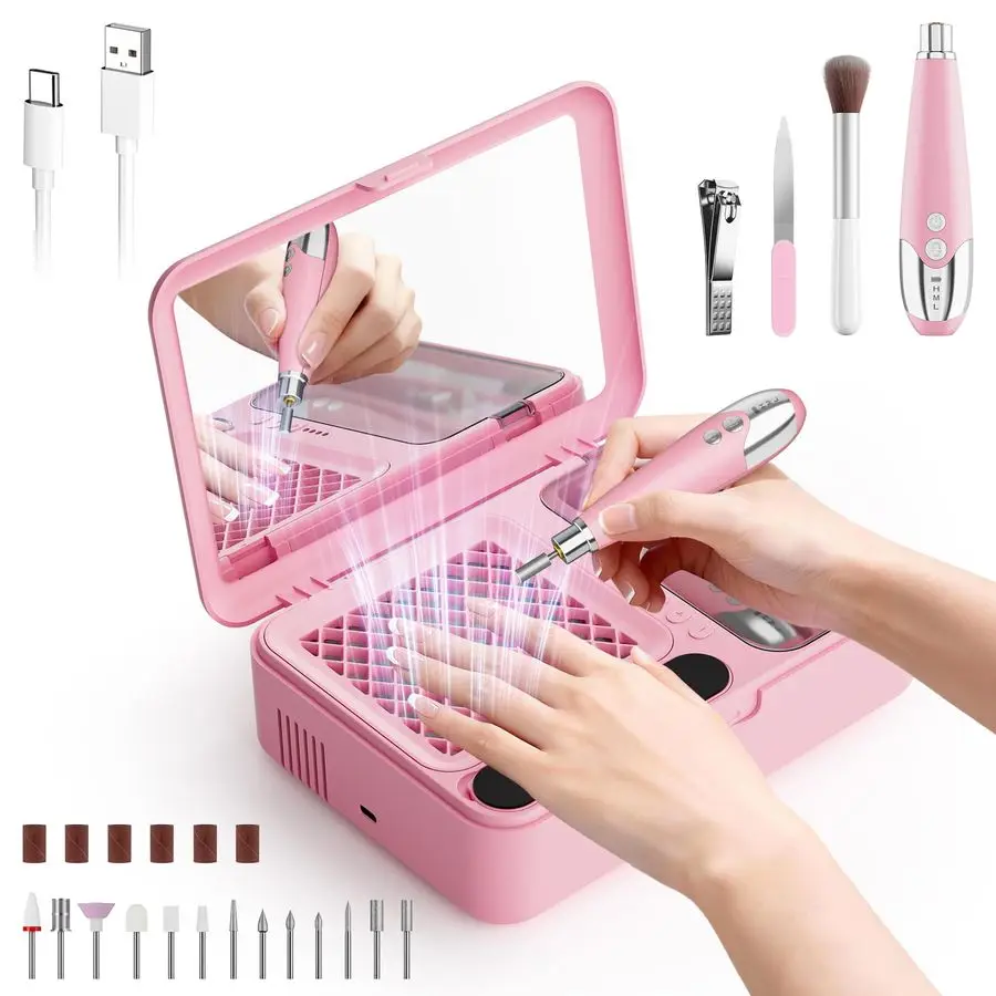

Nail Dust Collector amp Electric Cordless Nail Drill 2in1 Set, Portable Acrylic Gel Nail Removing and Polishing Manicure Tools f
