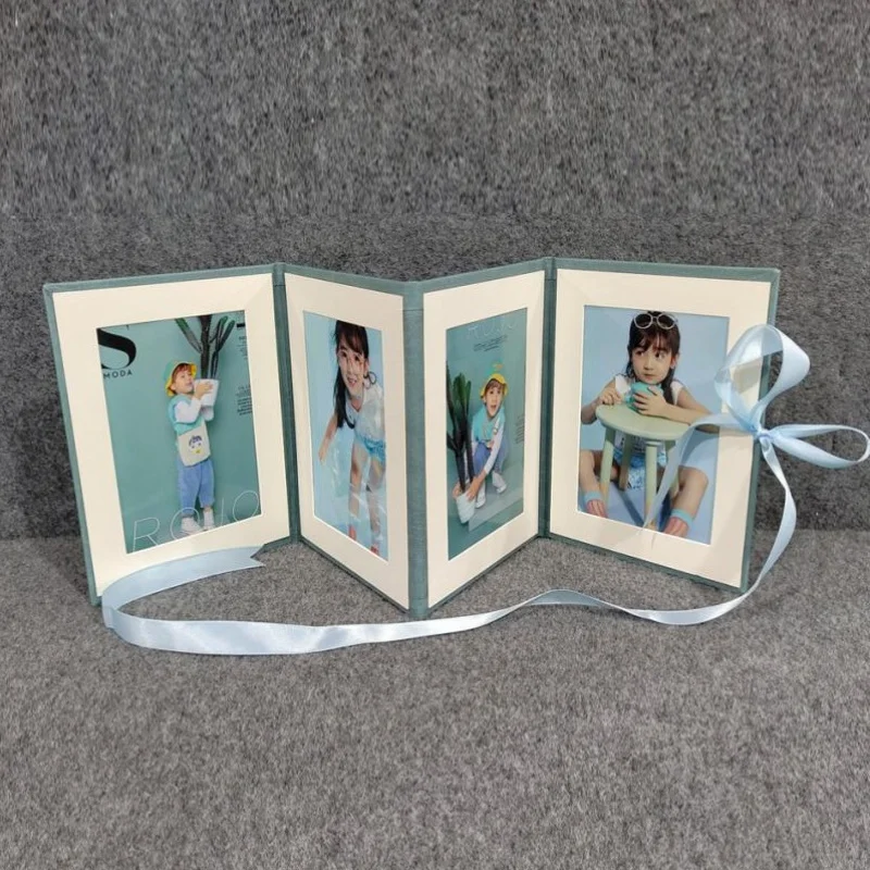 Customized.-Inch 4 Dark Blue Card Folding Four Fold Organ Album Photo Frame Set Custom
