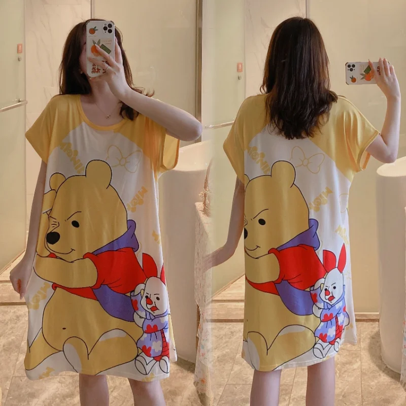 Disney Stitch summer new nightdress women's large size short-sleeved cartoon Mickey loose and cute casual loungewear