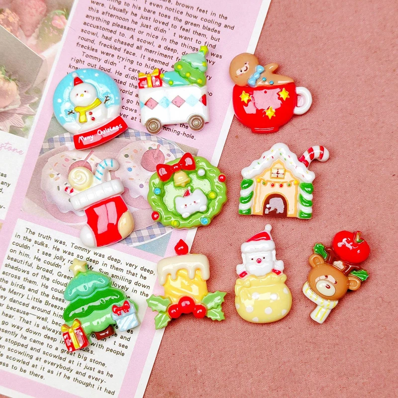 10 Pcs New Cute Cartoon Christmas Cookie Man Snowman Resin Scrapbook Diy Jewelry Wedding Children Gift Hairpin Accessories