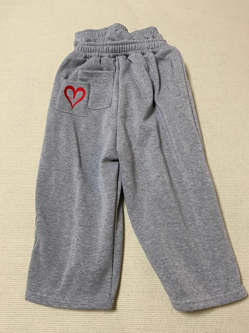 カジュアルヒップホップスター刺繍シリーズワイドレッグパンツカップルルーズフィットティーンエイジャーフェイクツーピースパンツストレートチューブパンツ