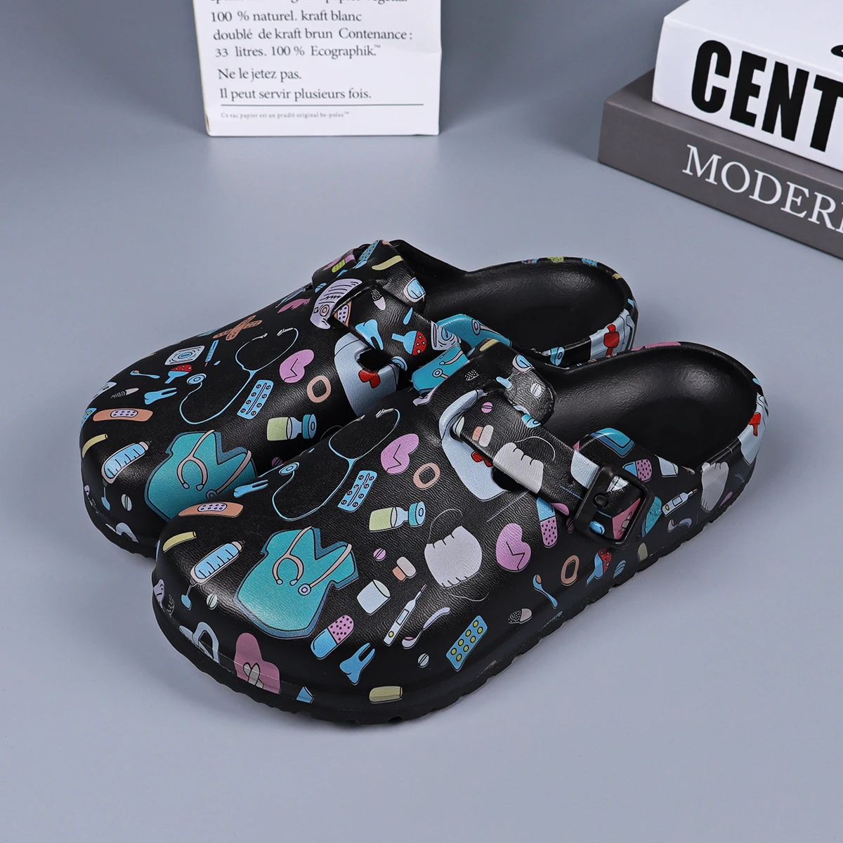 قباقيب خغل EVA خفيفة الوزن للنساء - غير قابلة للانزلاق ومقدمة مغلقة وحزام بإبزيم قابل للتعديل، نعل مسطح ناعم، شاطئ، حديقة، شباشب عمل #5