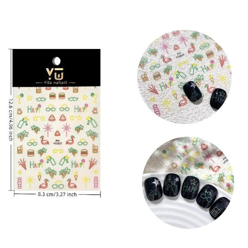 

Vacation Style 3D Relief Nail Stickers Adhesive Sliders Summer Nail Art Accessories Decorations Trendy Manicure Supplies