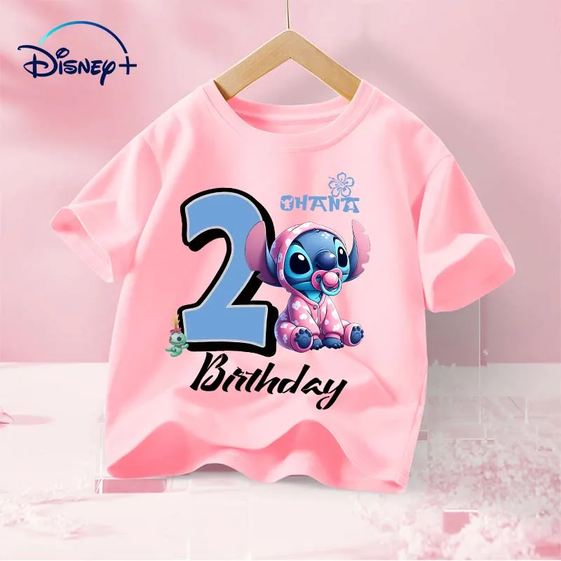 

Lilo & Stitch Children Birthday Numbers T-shirt Kawaii Fashion Short Sleeve Summer Clothes Clothing Top Anime Figures Kids Tee