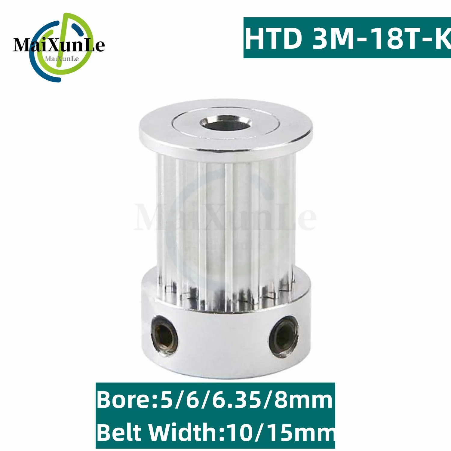 

HTD 3M K-type 18 Tooth Timing Pulley With a Pitch of 3mm, Aperture of 5/6/6.35/8mm, Bandwidth of 10mm/15mm