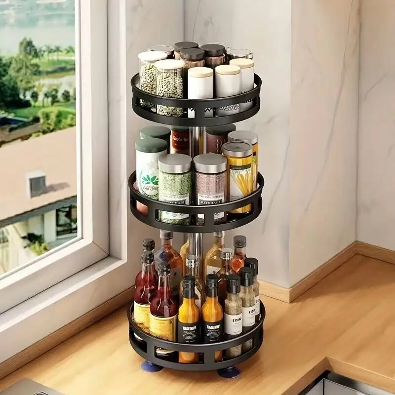 

3-Layer Kitchen Metal Turntable, Rotatable And Seasoning Storage Rack, Spice Jar Organizer