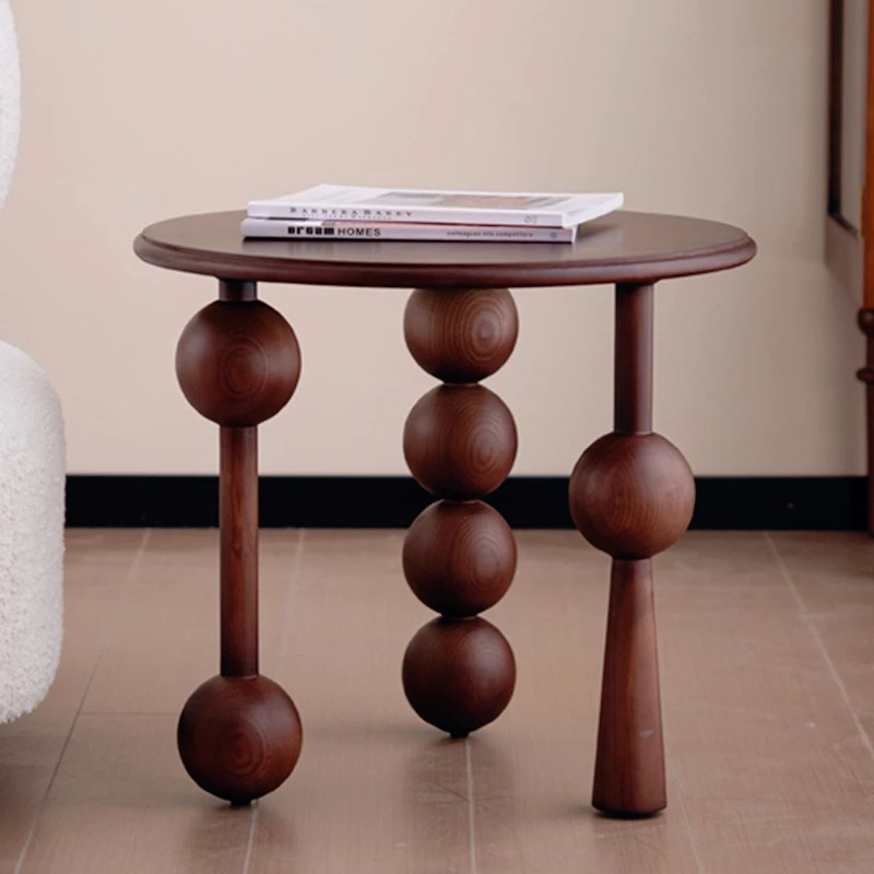 

Solid Wood Small Round Design Coffee French Retro Home Living Room Sofa Corner Creative Side Table