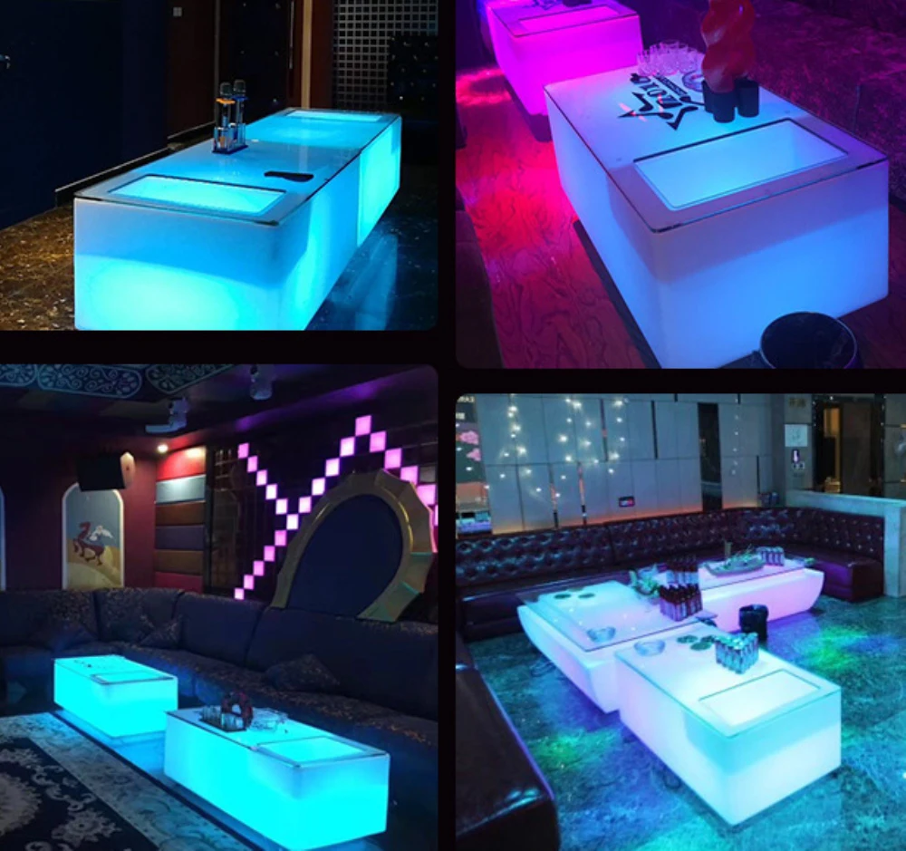 Mesa de salón con lámpara de noche, Banco luminoso, silla de salón, Bar romántico, iluminación de Color RGB, Hotel, centro turístico, sofá, escritorio