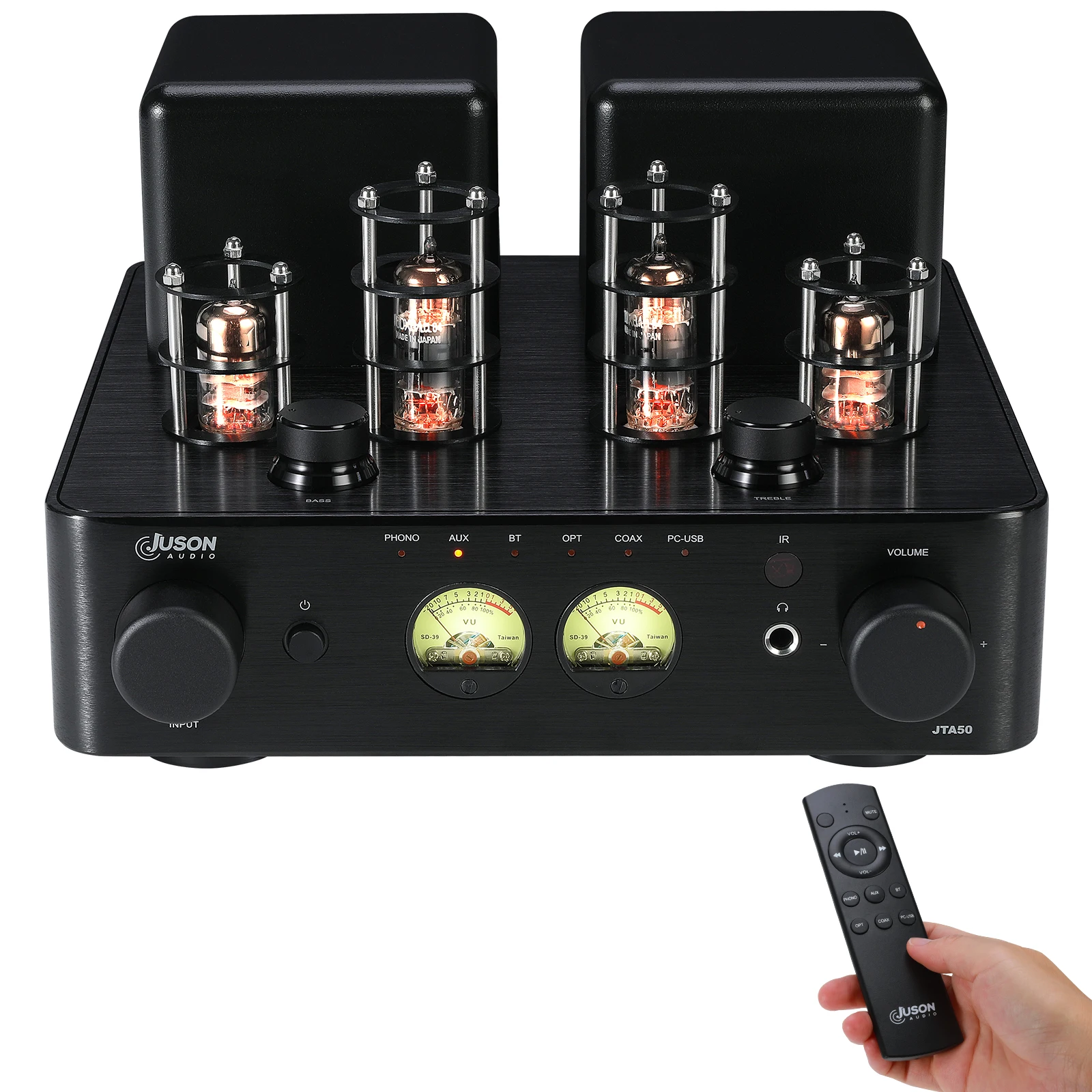 

Juson Audio JTA50 Upgrade 130W Tube Amplifier Entry-Level HiFi Amp with BT 5.0, Remote,AUX,Coax, Phono and USB in Subwoofer Out