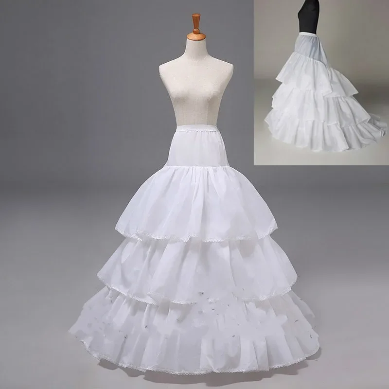 Jupon complet en filet de tulle pour robe de mariée, crinoline, 3 cerceaux, 3 couches, sous-jupe de train