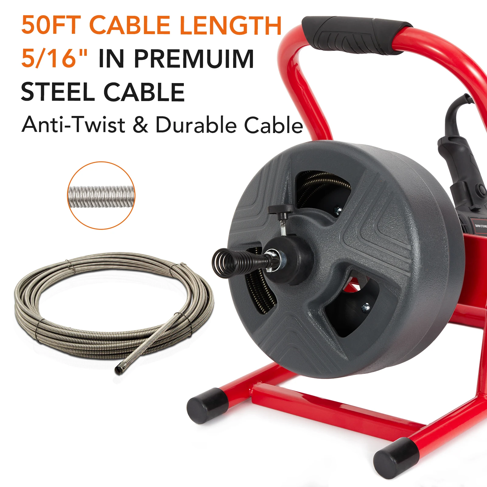 Professional Automatic Electric Drain Auger 50Ft x 5/16
